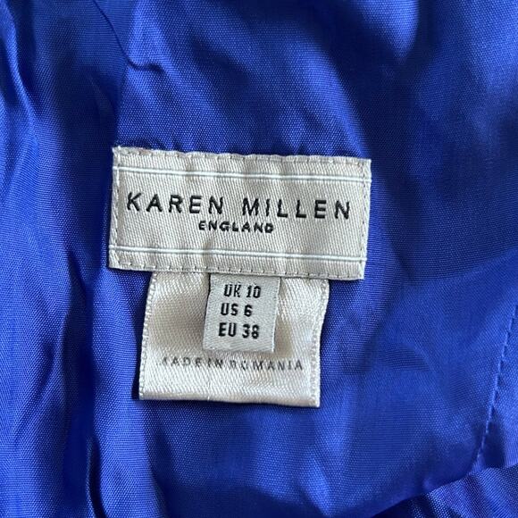 KAREN MILLEN Ruffled Satin‎ Drop Waist Mini Dress in Cobalt Blue-Size 10 - Picture 6 of 7